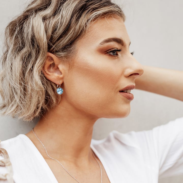 Bella Earrings with 4 Carat Aquamarine Crystals Rhodium Plated