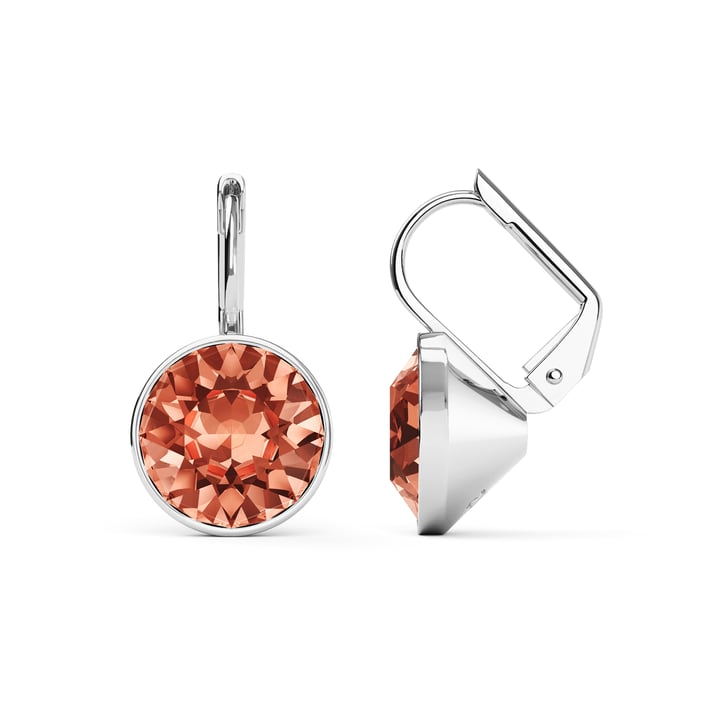 Bella Earrings with 4 Carat Rose Peach Crystals Rhodium Plated