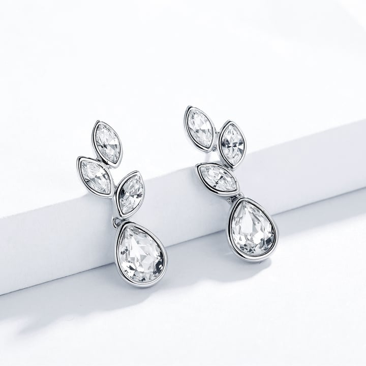 Tranquillity Drop Earrings with Clear Swarovski Crystals Bridal Wedding Rhodium Plated