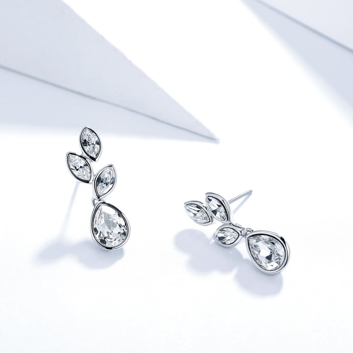 Tranquillity Drop Earrings with Clear Swarovski Crystals Bridal Wedding Rhodium Plated