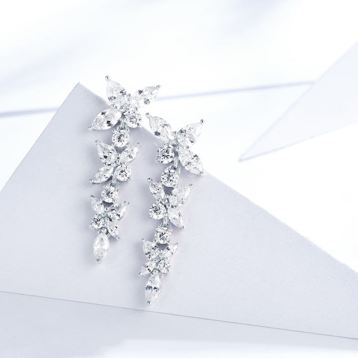 Victoria Cluster Drop Hanging Earrings CZ WGP Bridal Wedding Bridesmaid MYJS
