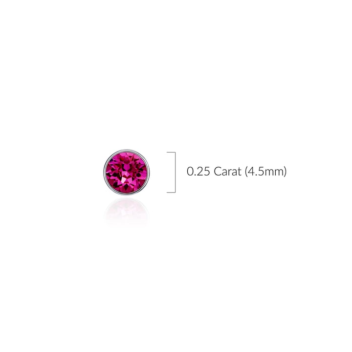 Signature Stud Earrings with 3 Sizes Carat Fuchsia Swarovski Crystals Rhodium Plated