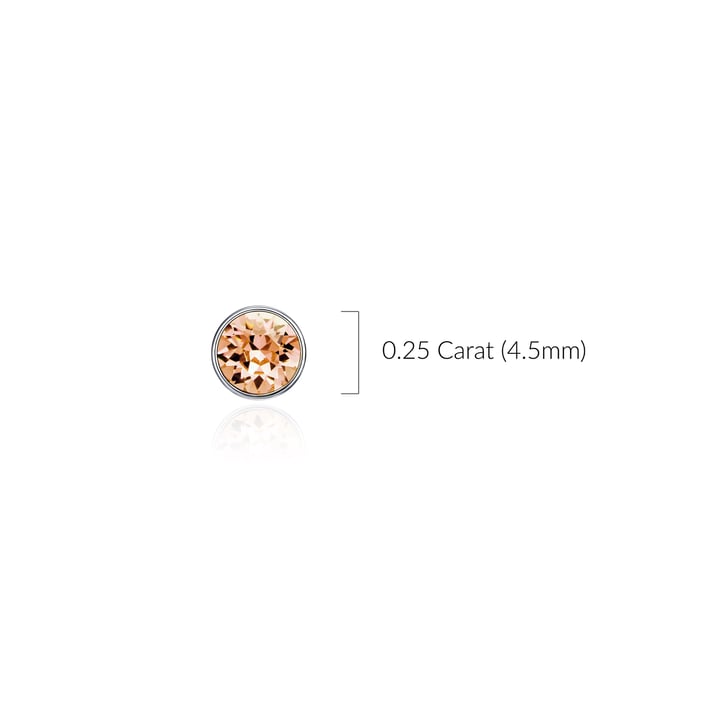 Signature Stud Earrings with 3 Sizes Carat Light Peach Swarovski Crystals Rhodium Plated