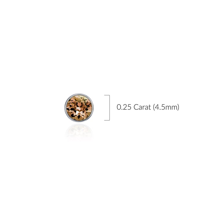 Signature Stud Earrings with 3Sizes Crt Light Smoked Topaz Swarovski Crystals Rh