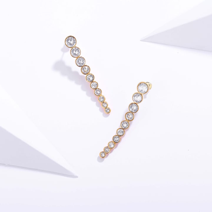 Tennis Cascade Drop Earrings with Clear Swarovski Crystals Gold Plated