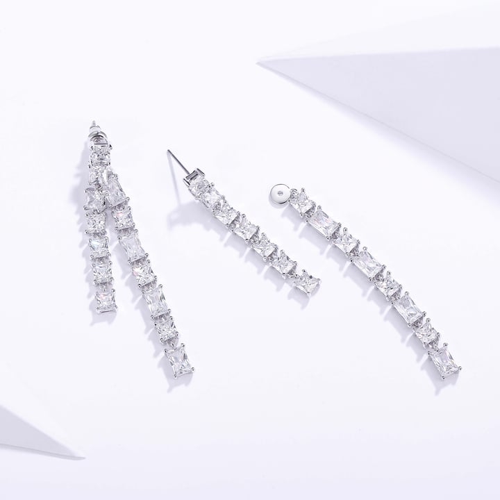 Tennis Double Cascade Drop Earrings with Clear Cubic Zirconia