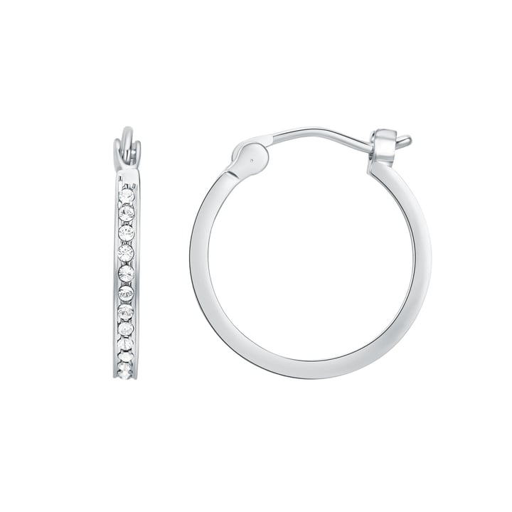 Eternity Mix Carrier Hoop Earrings 18mm Clear Crystal Rhodium Plated