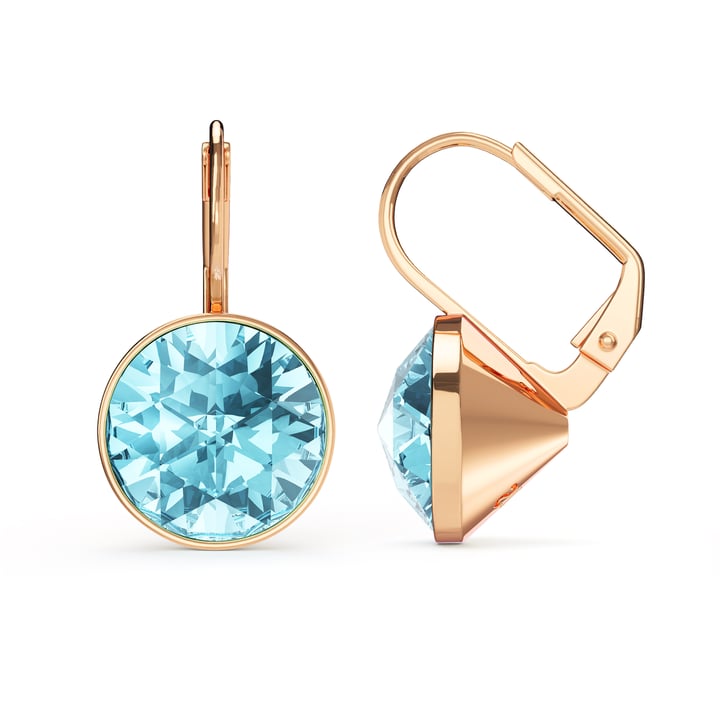 Bella Earrings 6 Carat Drop Earrings Aquamarine Crystals Rose Gold Plated
