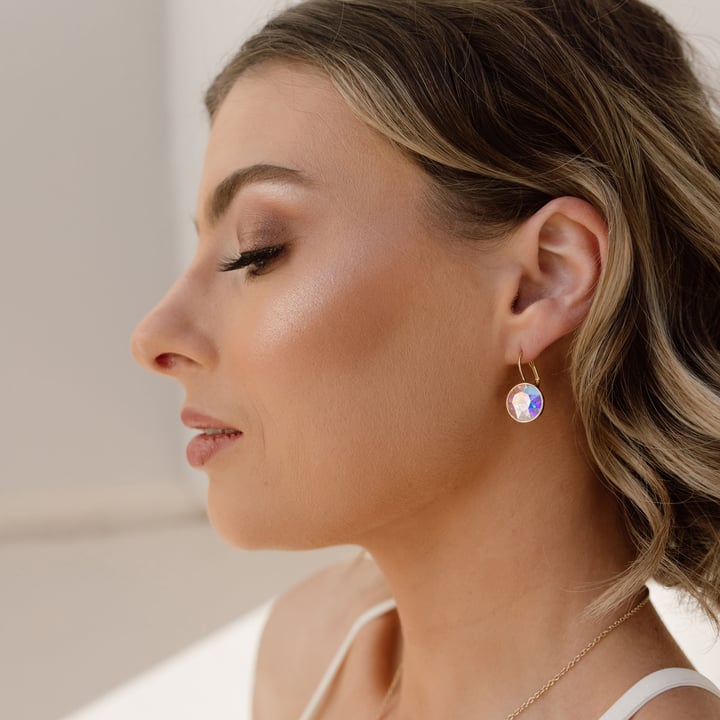Bella Earrings 6 Carat Drop Earrings Crystal Aurore Boreale Crystals Gold Plated