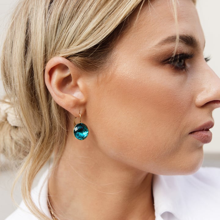 Bella Earrings 10 Carat Drop Earrings Blue Zircon Crystals Gold Plated