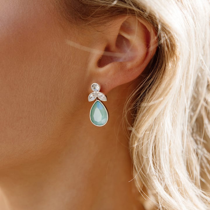 Ida Drop Mix Carrier Earrings Clear Rhodium Plated