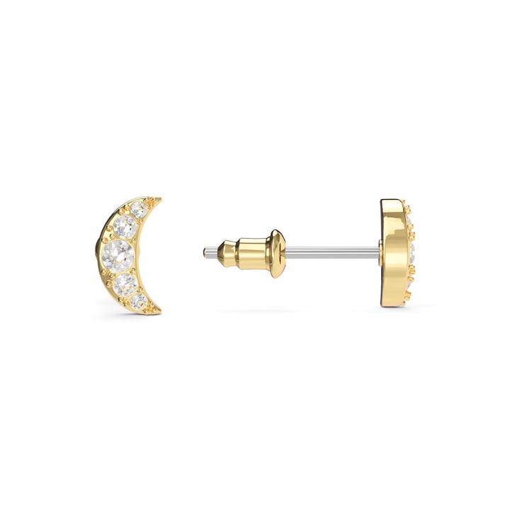 Petite Half Moon Stud Earrings Clear Crystals Gold Plated