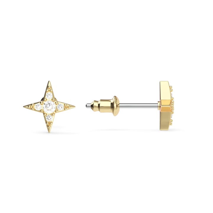 Petite Compass Star Stud Earrings Clear Crystals Gold Plated