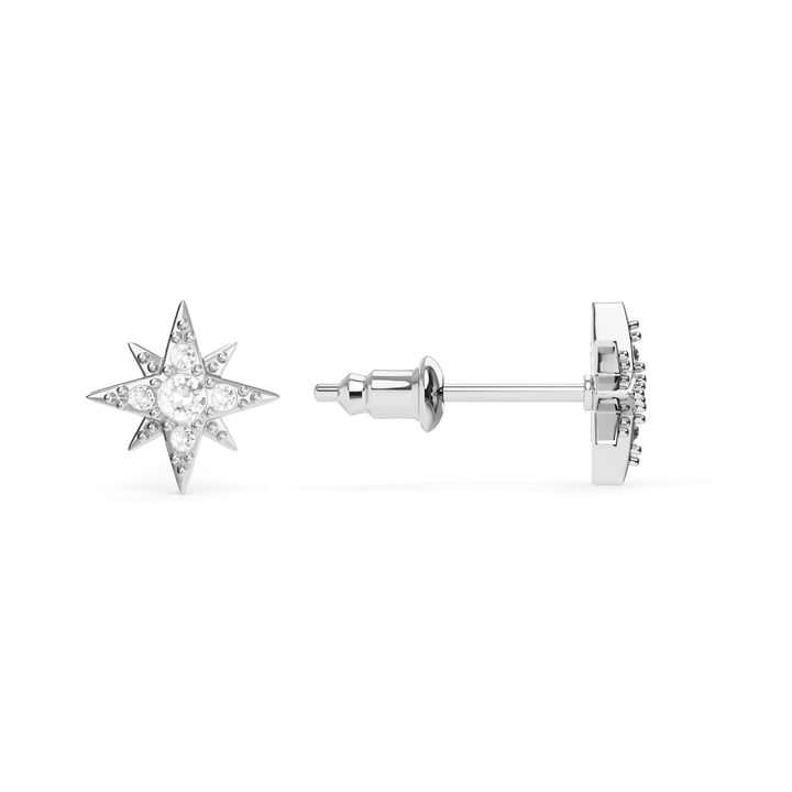 Petite 8 Point Star Stud Earrings Clear Crystals Rhodium Plated