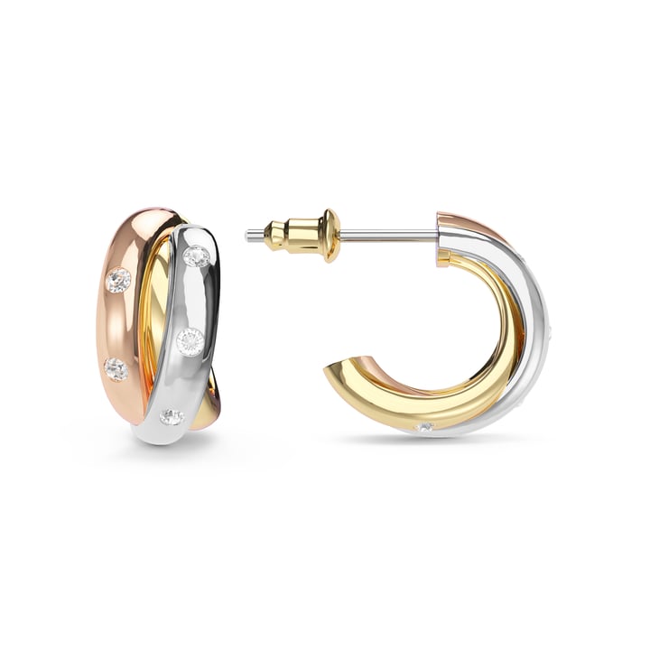 Trinity Studded Hoop Earrings Tri Gold Plated Clear