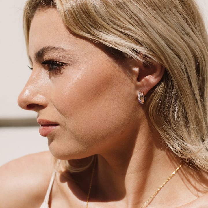Trinity Brilliance Hoop Earrings Tri Gold Plated Clear