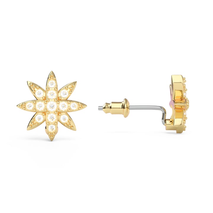 Polaris Star Mix Stud Earrings Clear Crystals Gold Plated