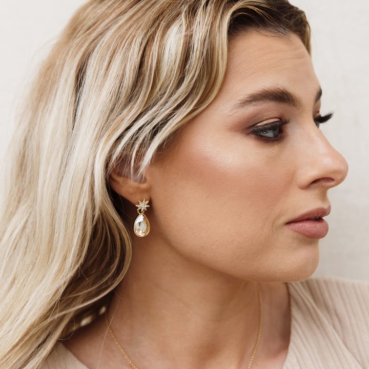Polaris Star Mix Stud Earrings Clear Crystals Gold Plated