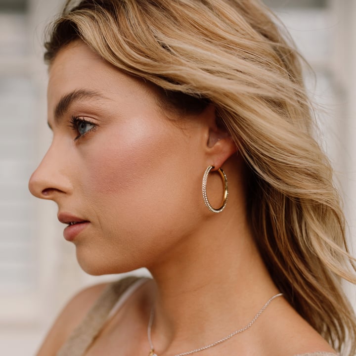 Pave Statement Hoop Earrings Clear Crystals Gold Plated