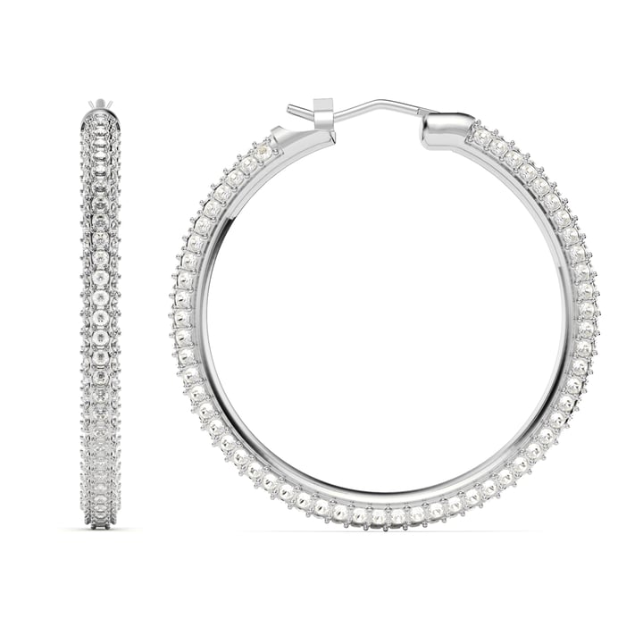 Pave Statement Hoop Earrings Clear Crystals Rhodium Plated