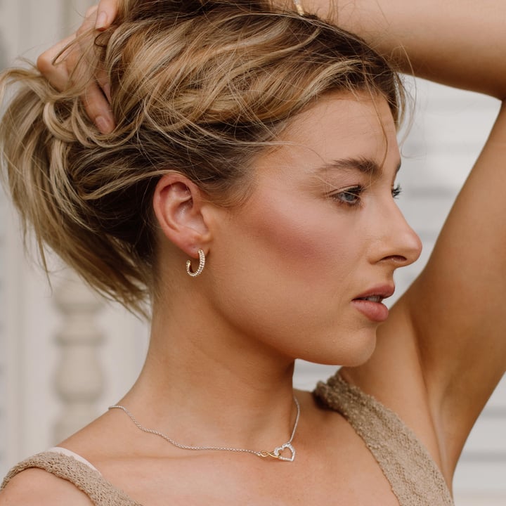 Pave Hoop Earrings Clear Crystals Gold Plated