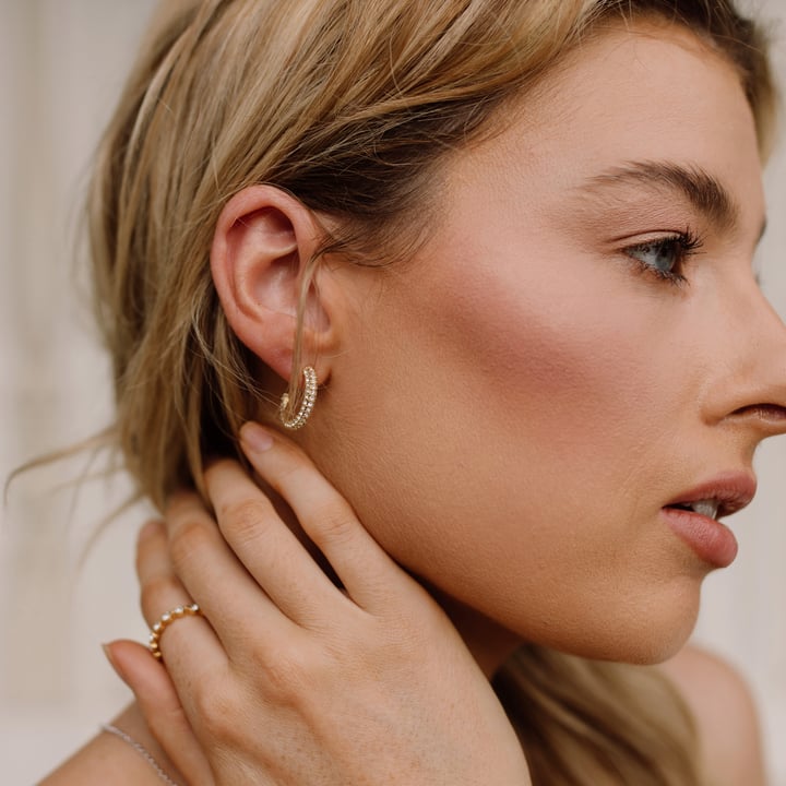 Pave Hoop Earrings Clear Crystals Gold Plated