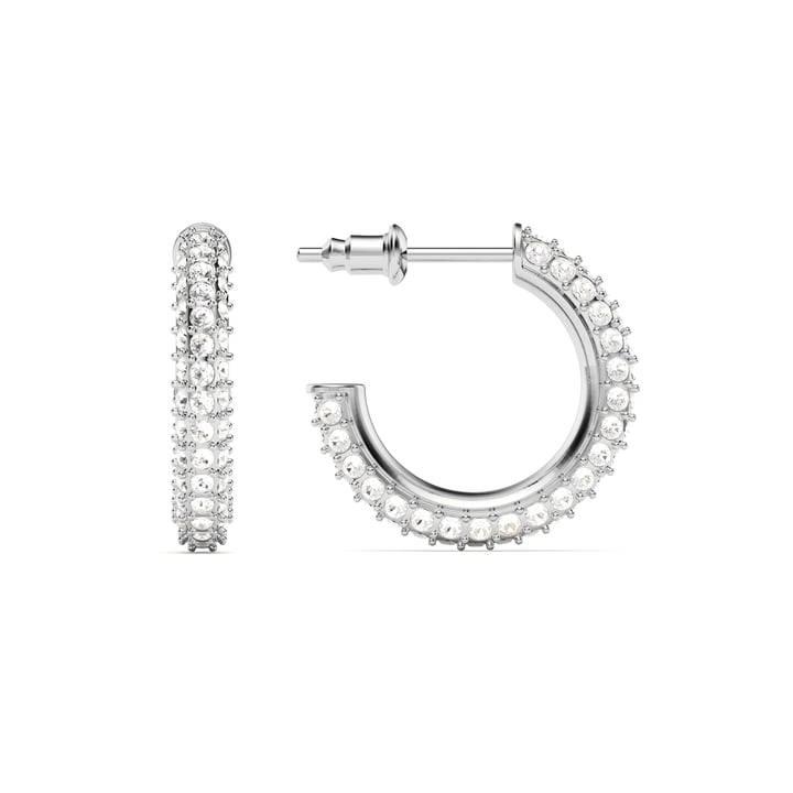 Pave Hoop Earrings Clear Crystals Rhodium Plated
