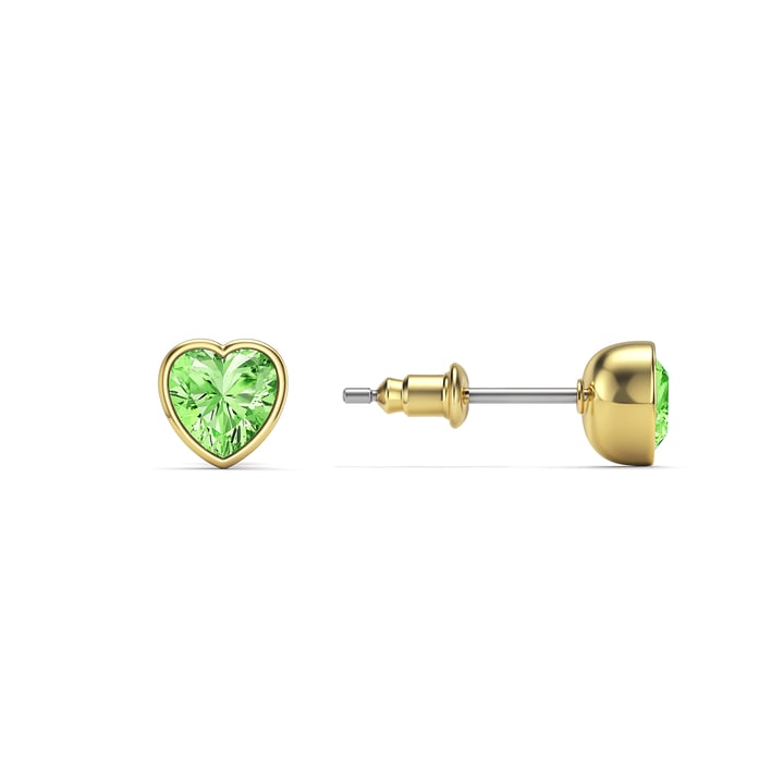 Heart Lifelong Stud Earrings with Peridot Crystals Gold Plated