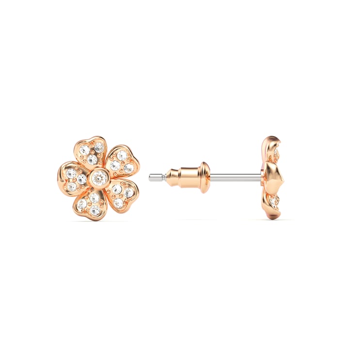 Cherry Blossom Flower Stud Earrings Clear Crystals Pave Rose Gold Plated