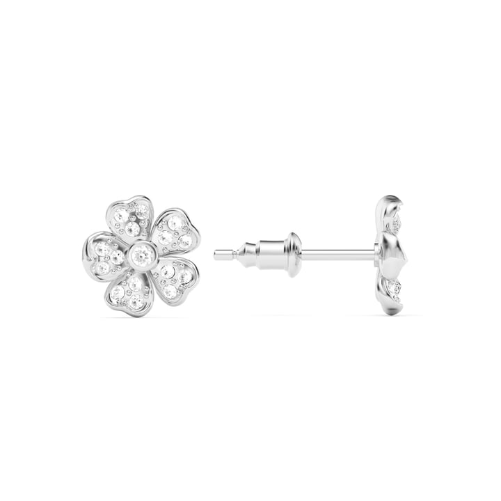 Cherry Blossom Flower Stud Earrings Clear Crystals Pave Rhodium Plated
