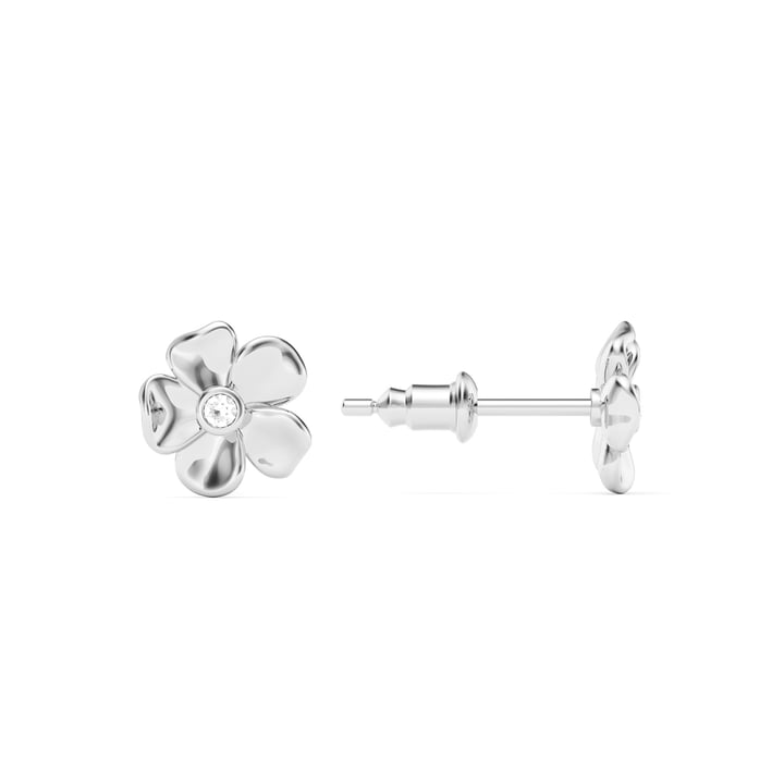 Cherry Blossom Flower Stud Earrings Clear Crystals Rhodium Plated