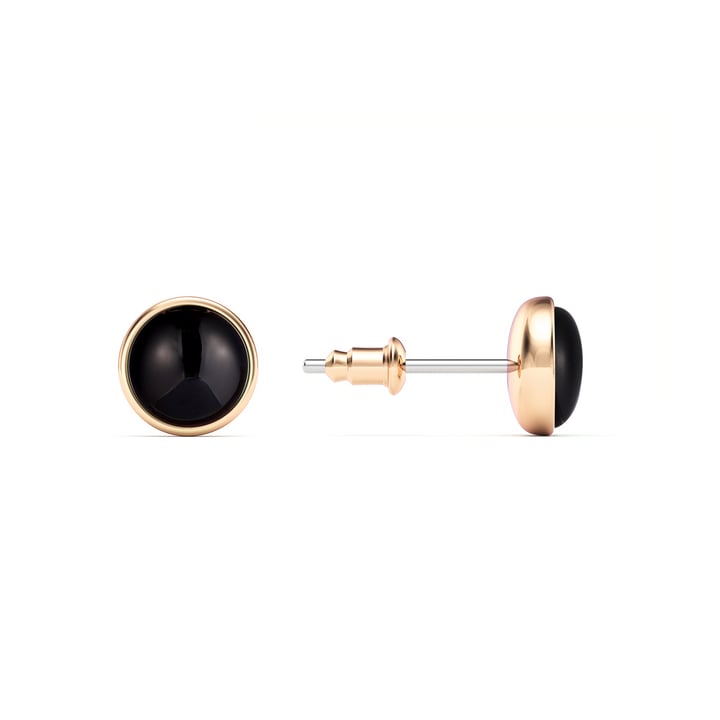 Round Petite Cabochon Stud Earrings Black Onyx Rose Gold Plated