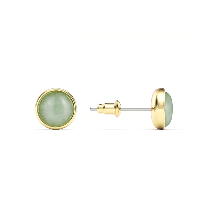 Round Petite Cabochon Stud Earrings Green Aventurine Gold Plated