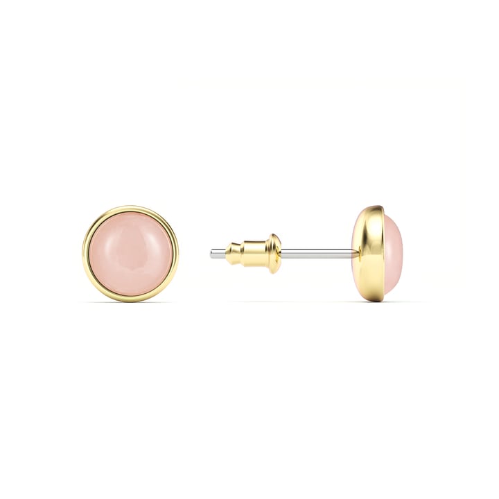 Round Petite Cabochon Stud Earrings Rose Quartz Gold Plated