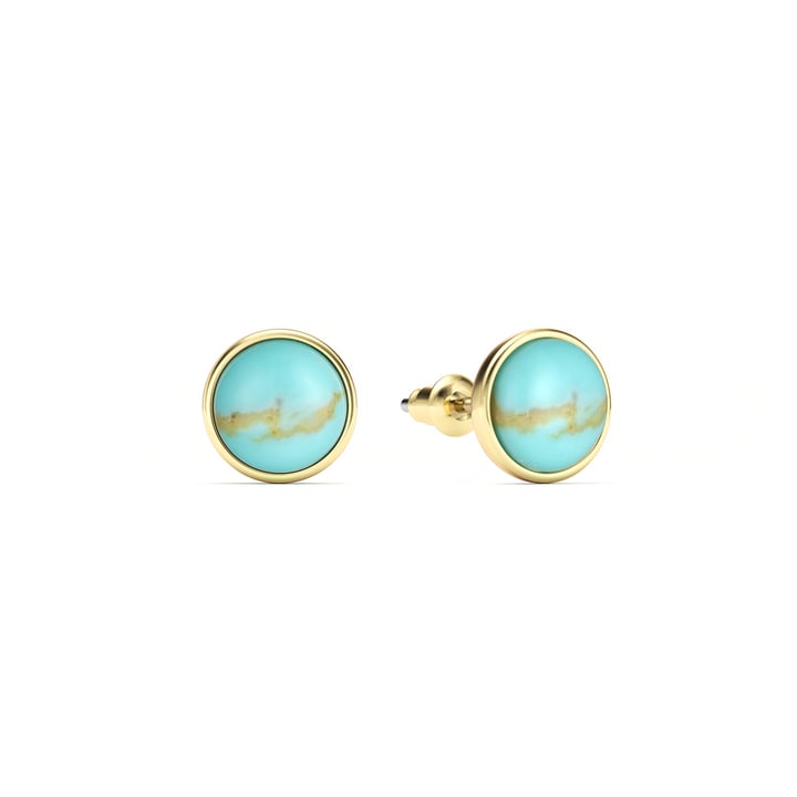 Round Petite Cabochon Stud Earrings Turquoise Gold Plated