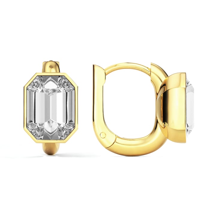 Octagon Statement Hoop Earrings with Clear Crystals Gold Plated