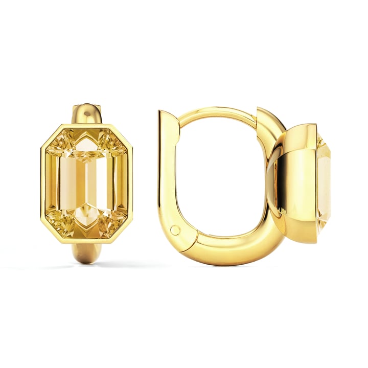 Octagon Statement Hoop Earrings with Crystal Golden Shadow Crystals Gold Plated