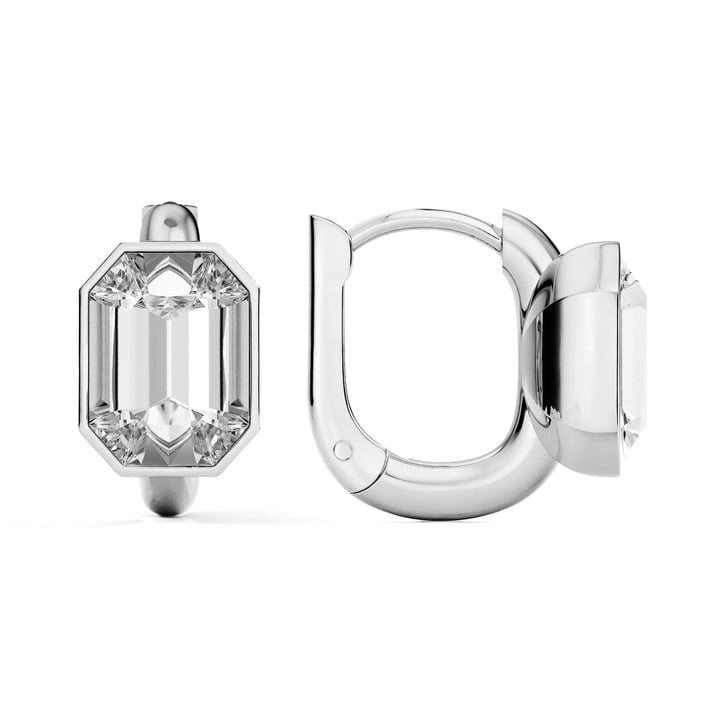 Octagon Statement Hoop Earrings with Clear Crystals Rhodium Plated
