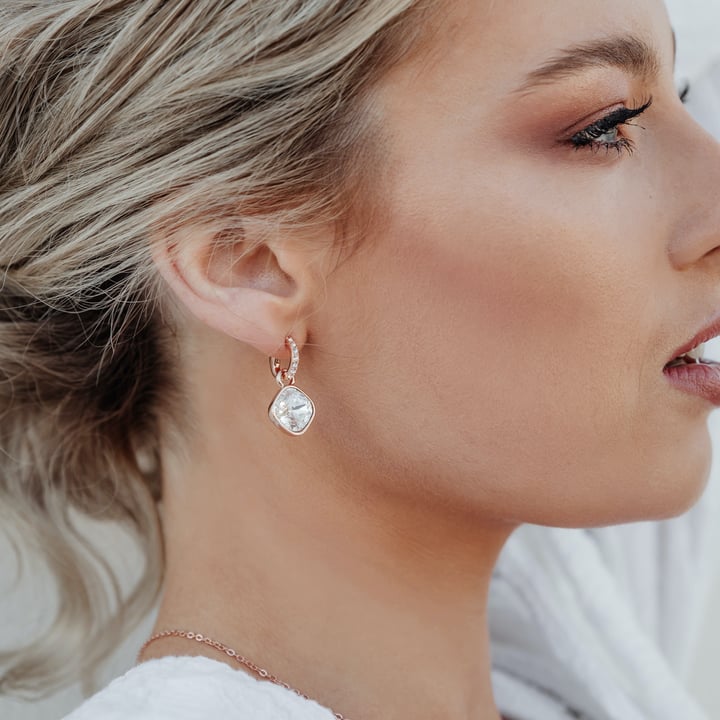 Cushion Mix Charms with Clear Swarovski Crystal Rose Gold Plated