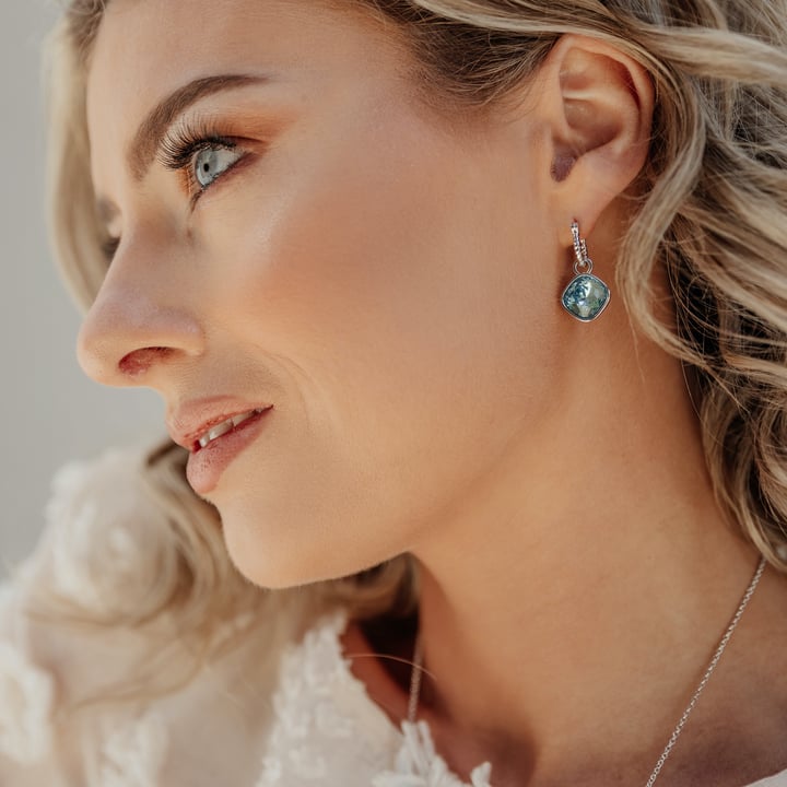 Cushion Mix Charms with Light Turquoise Swarovski Crystal Rhodium Plated