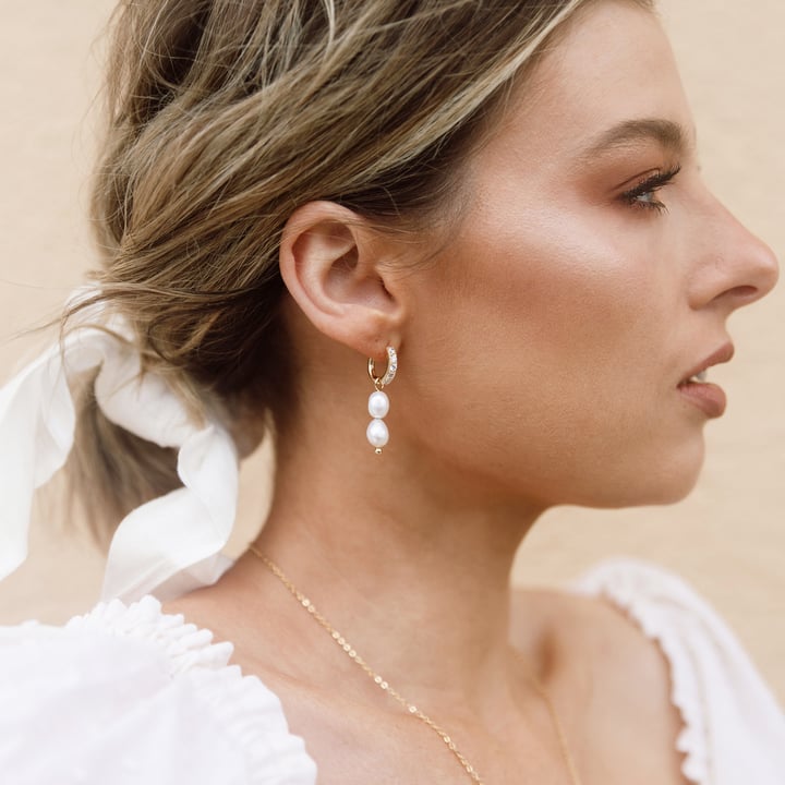 Double Organic Freshwater Pearl Drop Mix Charm Rose Gold Plated