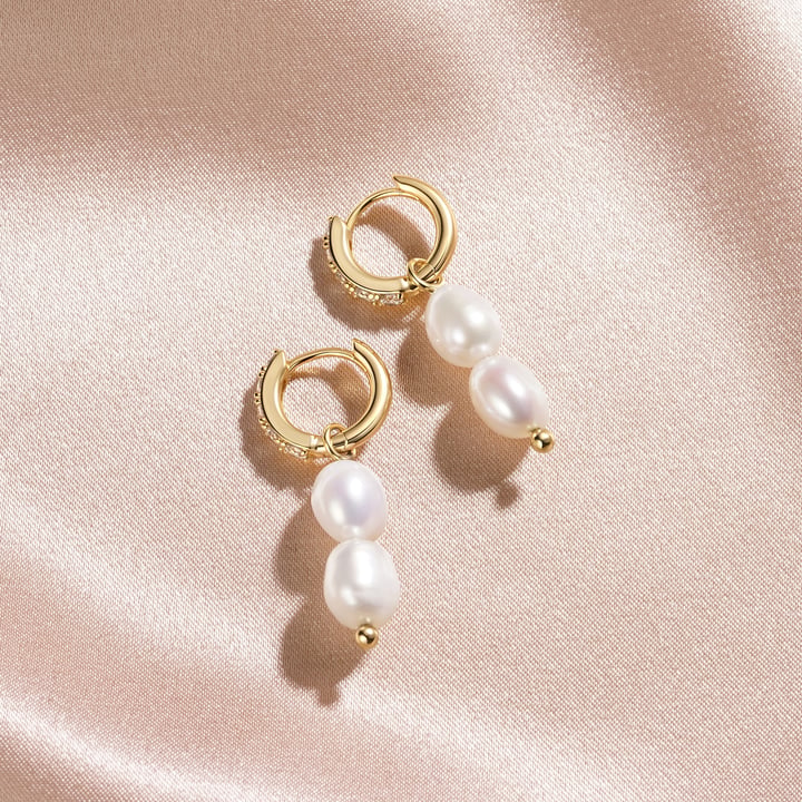 Double Organic Freshwater Pearl Drop Mix Charm Rhodium Plated
