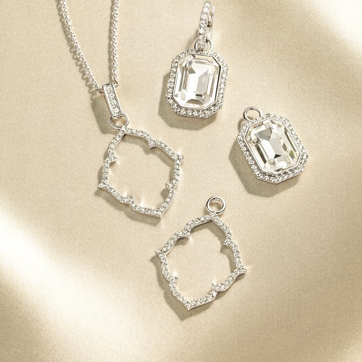 Open Victoria Mix Charms with Clear Swarovski Crystals Rhodium Plated