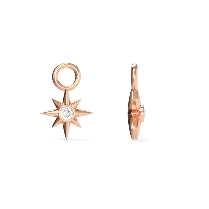 Compass Star Studded Mix Charms Clear Crystals Rose Gold Plated