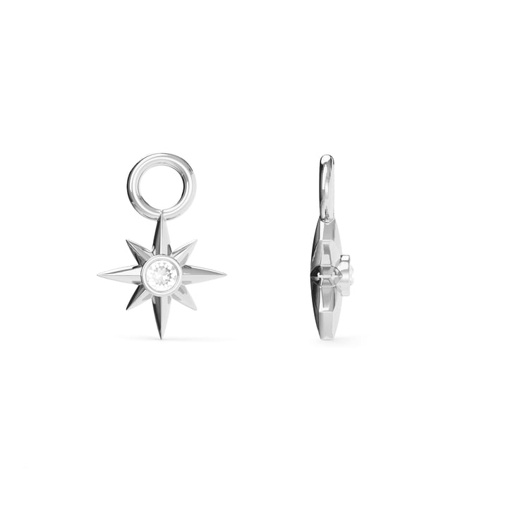Compass Star Studded Mix Charms Clear Crystals Rhodium Plated