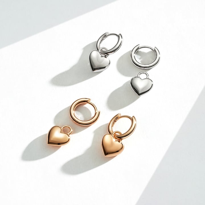 Minimal Puffed Heart Mix Charms Rose Gold Plated