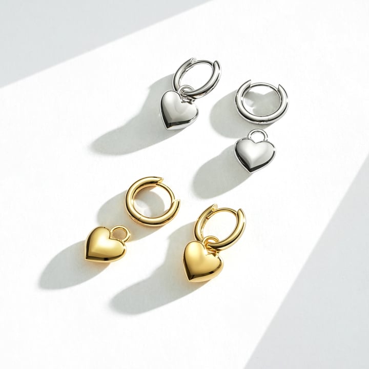 Minimal Puffed Heart Mix Charms Gold Plated