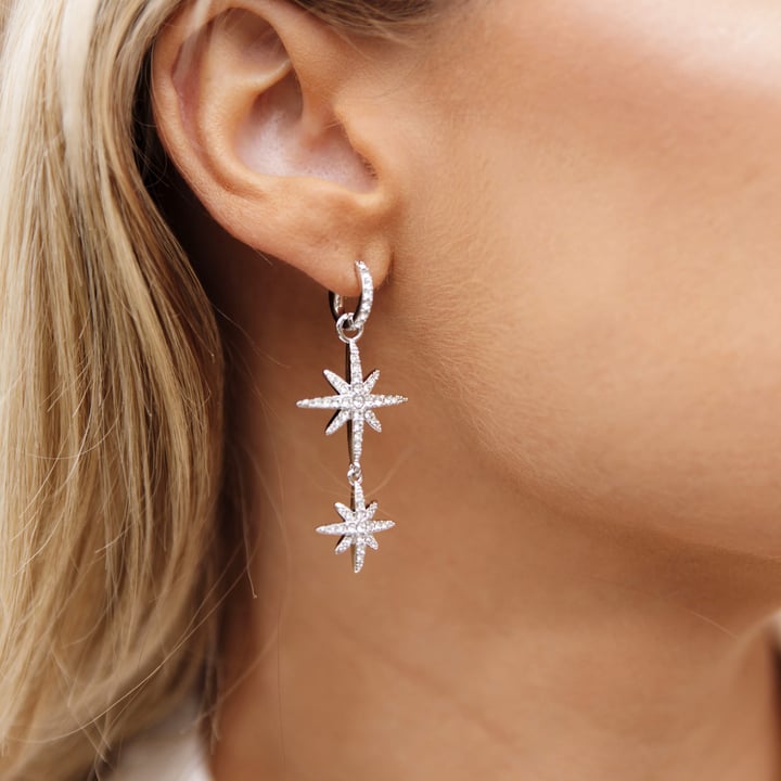 Polaris Statement Drop Star Mix Charms Clear Crystals Rhodium Plated