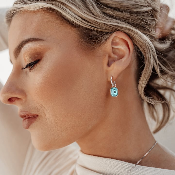 Octagon Mix Charms Light Turquoise Crystal Rhodium Plated