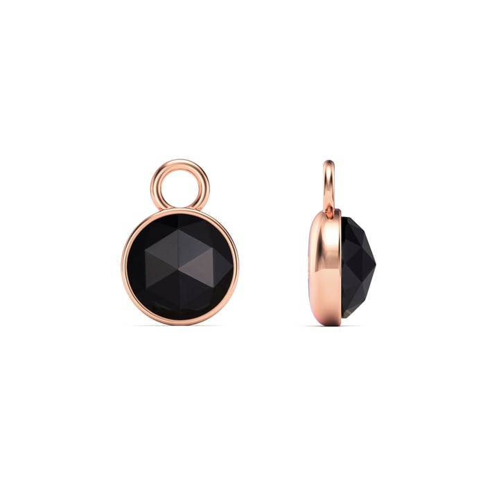 Round Rose Cut Black Onyx Mix Charms Rose Gold Plated